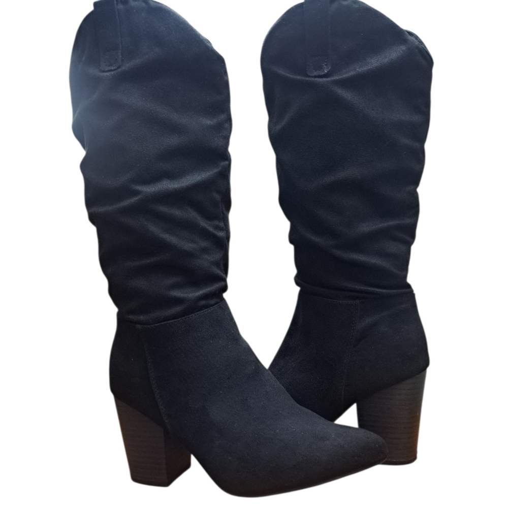 Sugar Faux Suede Knee High Black Slouch Boots Women's Size 8 - Picture 8 of 13